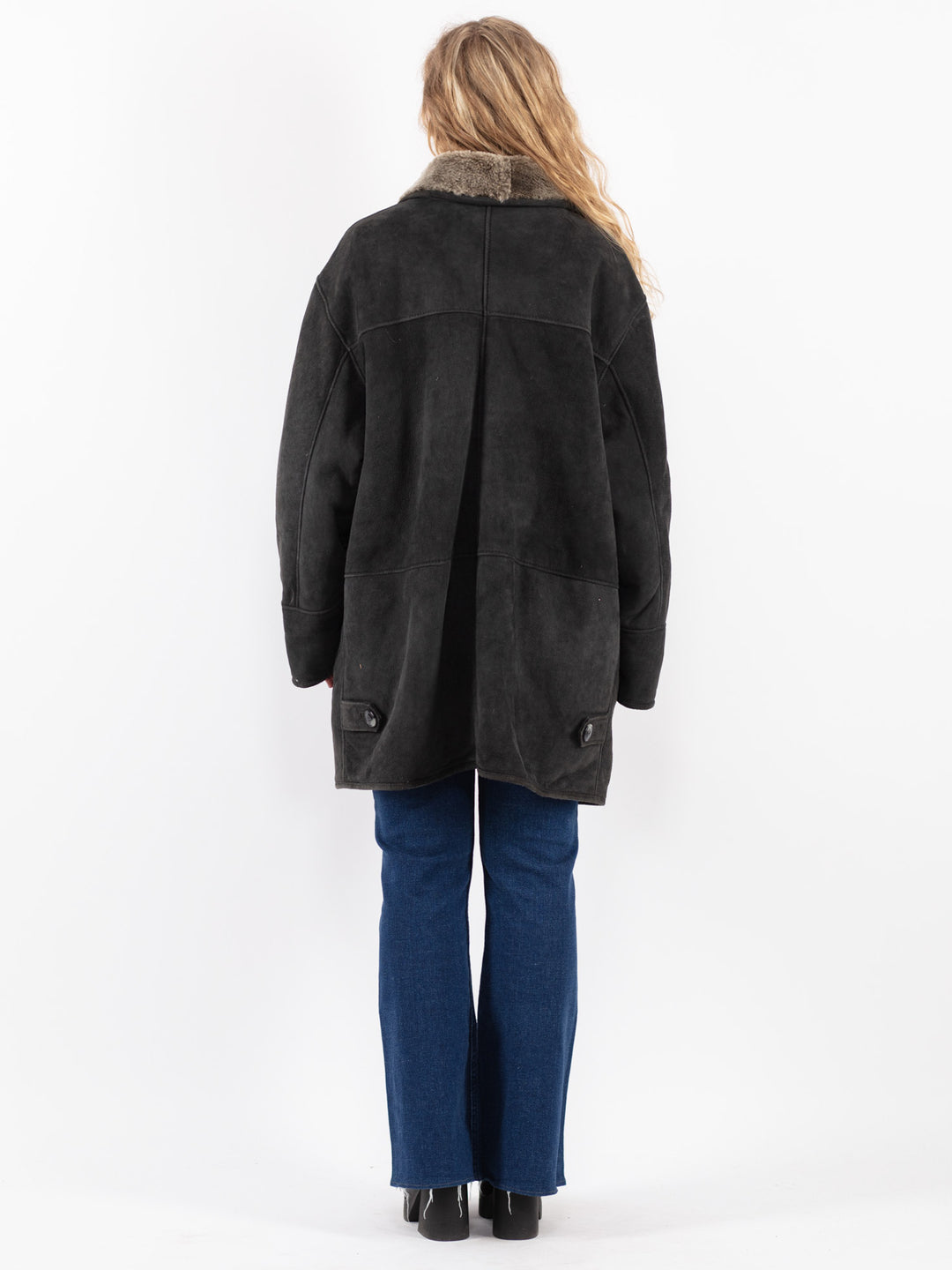 Vintage 90's Women Sheepskin Coat in Black