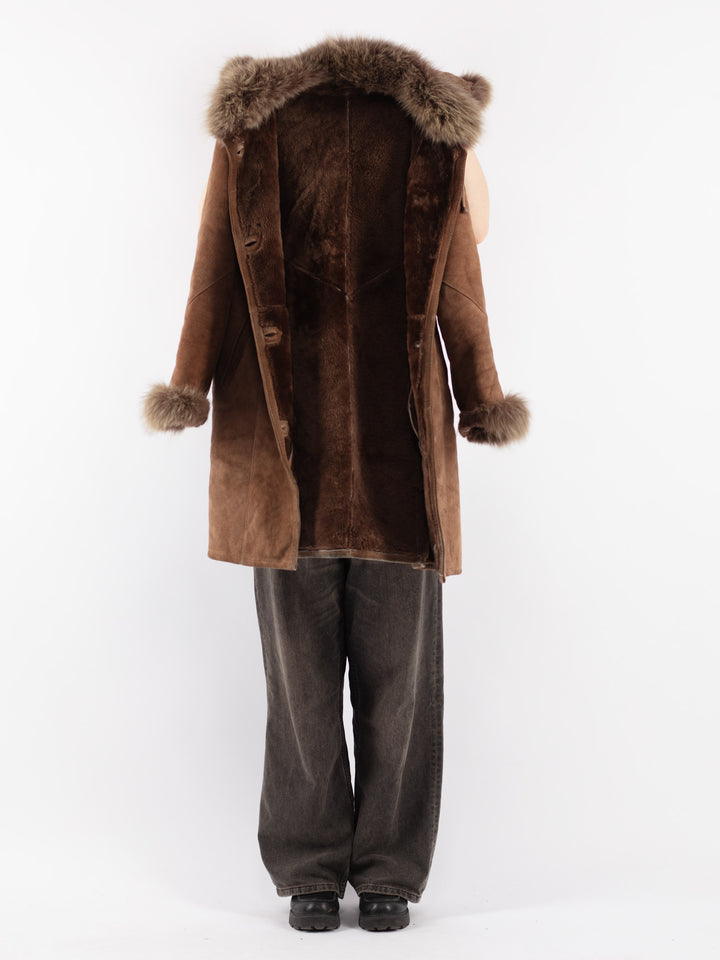 Vintage 90's Women Sheepskin Coat in Beige