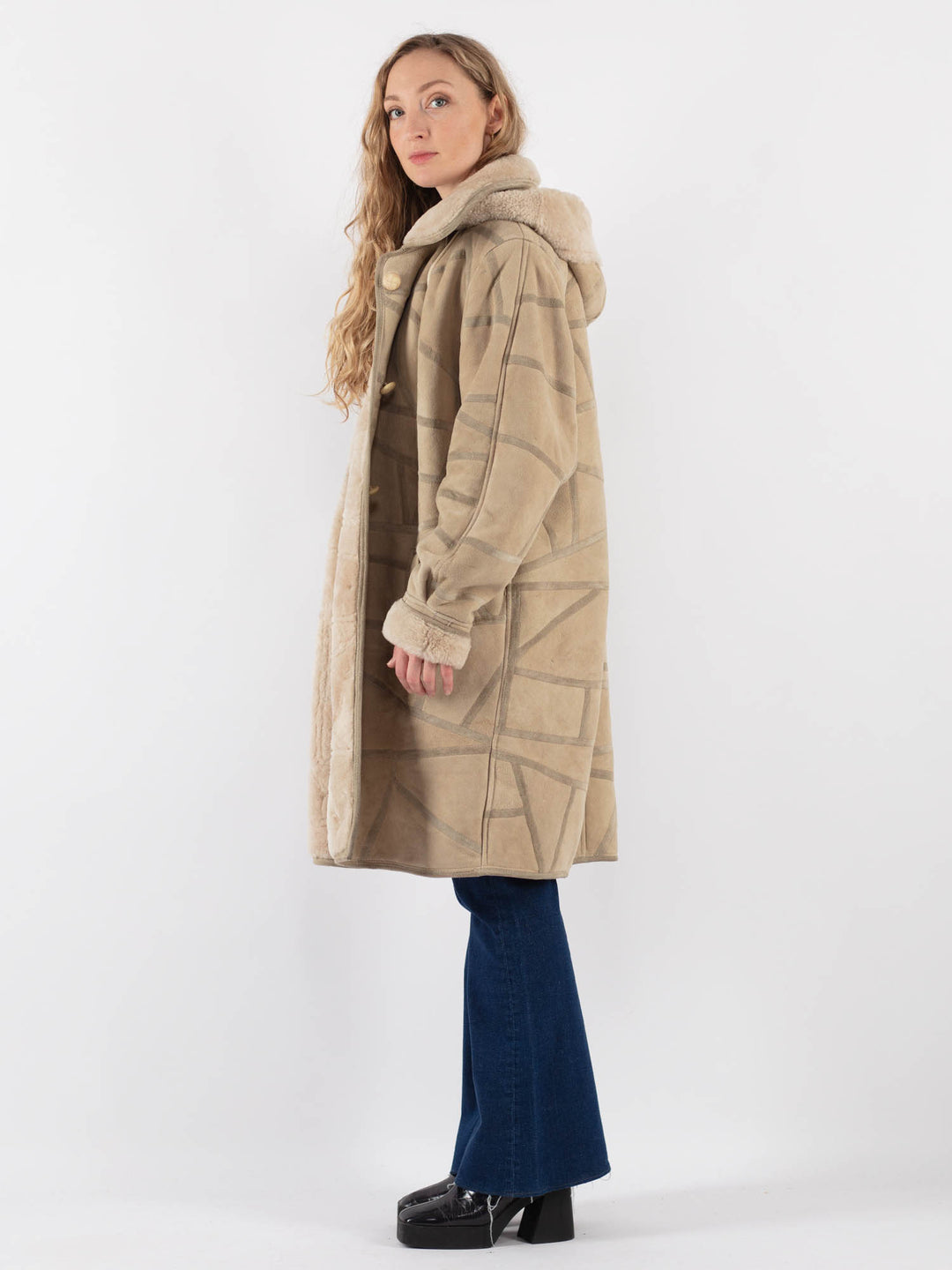 Vintage 90's Women Sheepskin Coat in BeigeV9418