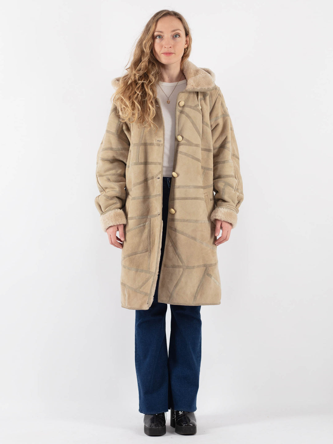 Vintage 90's Women Sheepskin Coat in BeigeV9418