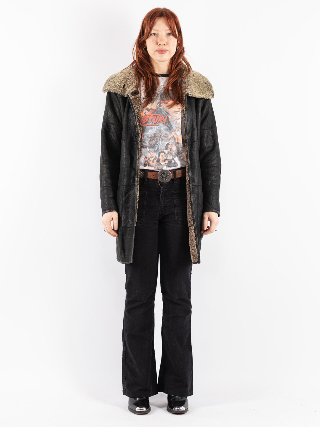 Vintage 90's Women Sheepskin Coat in Black