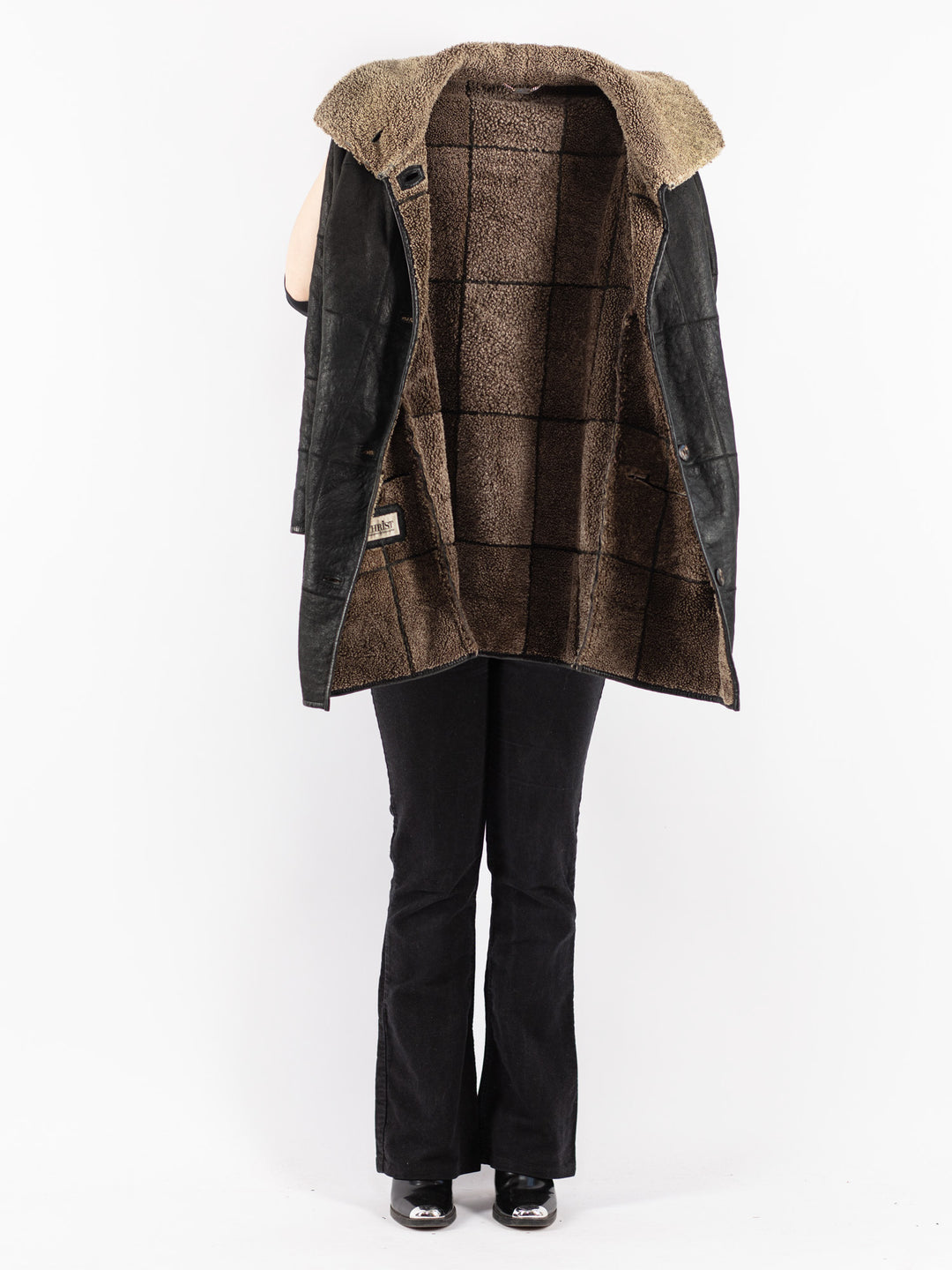 Vintage 90's Women Sheepskin Coat in Black