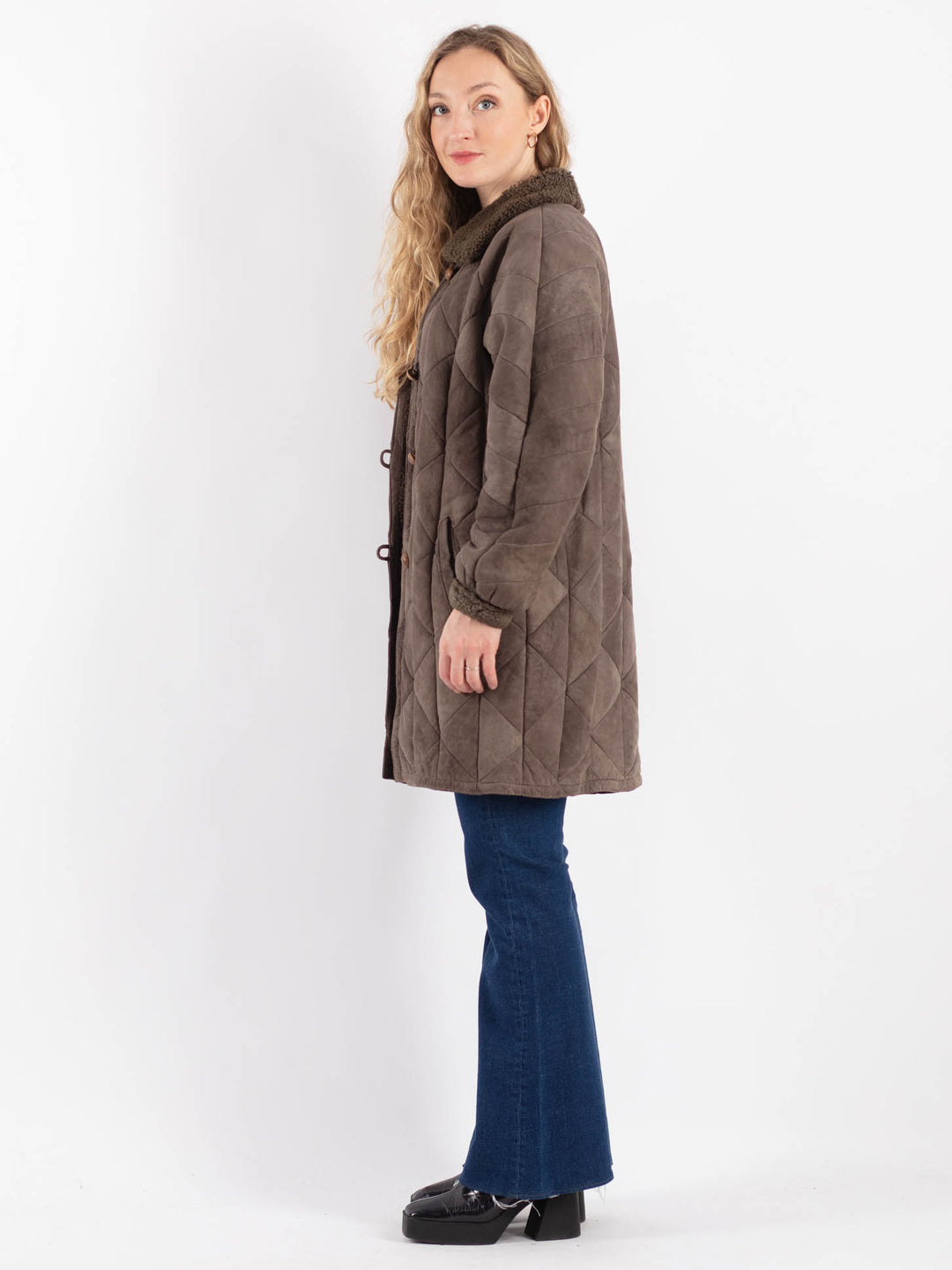 Vintage 90's Women Sheepskin Coat in BrownV9214