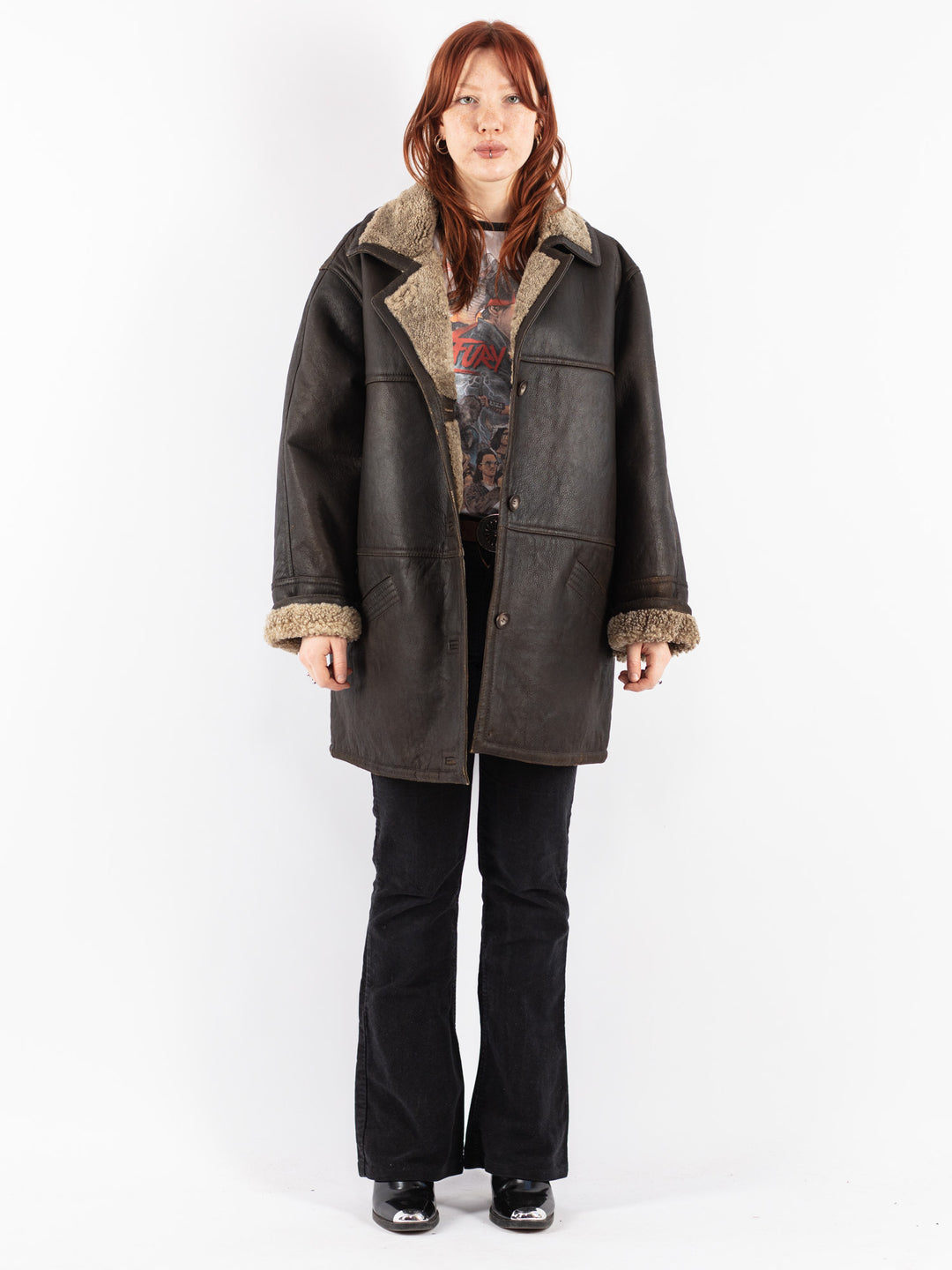 Vintage 90's Women Sheepskin Coat in Brown