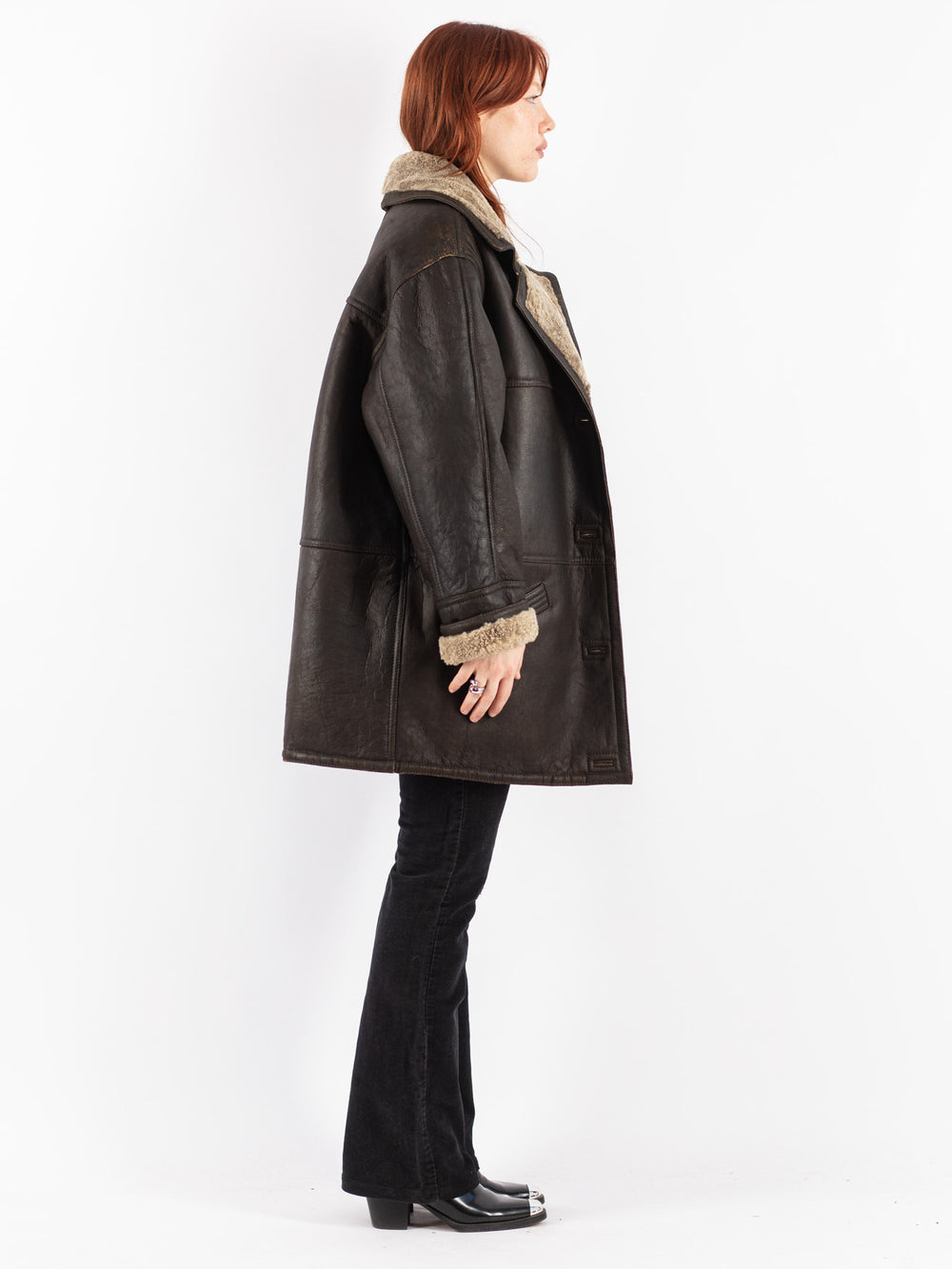 Vintage 90's Women Sheepskin Coat in Brown
