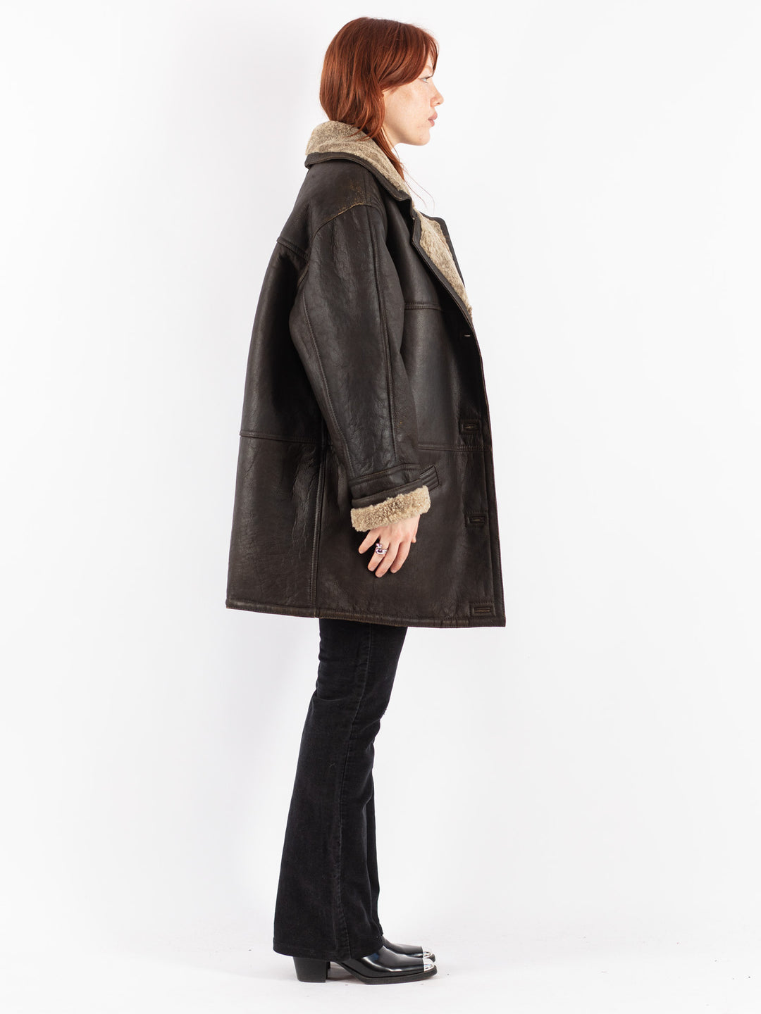 Vintage 90's Women Sheepskin Coat in Brown