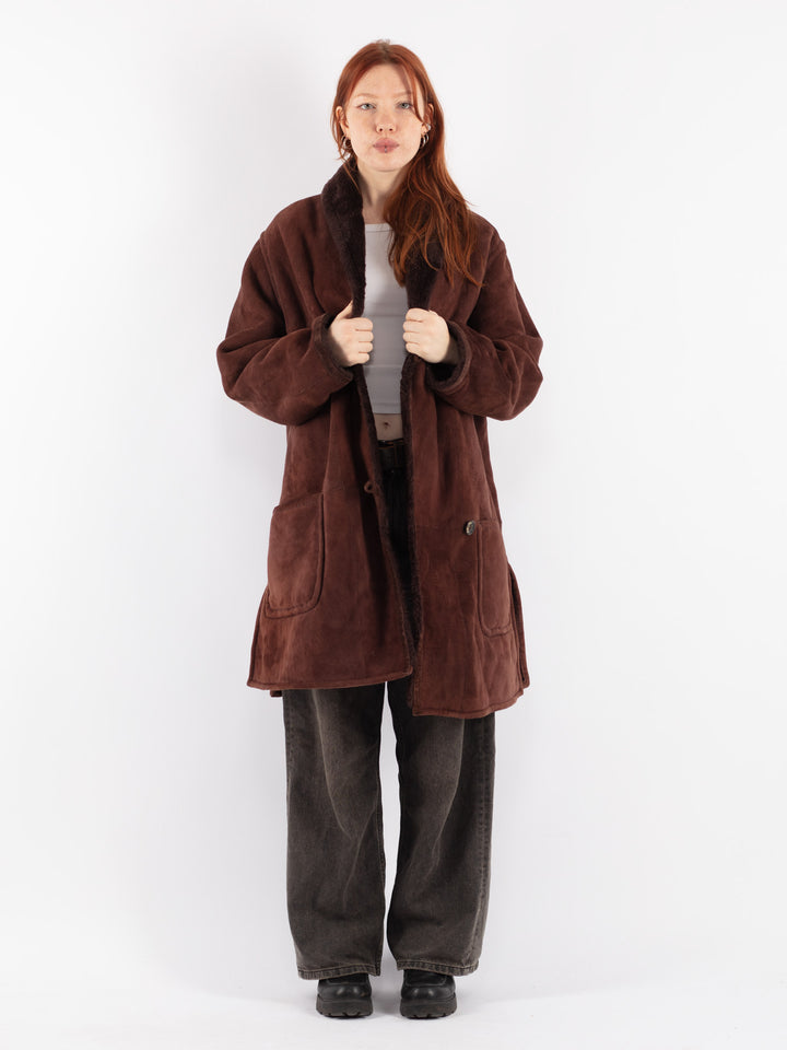 Vintage 90's Women Sheepskin Coat in Brown