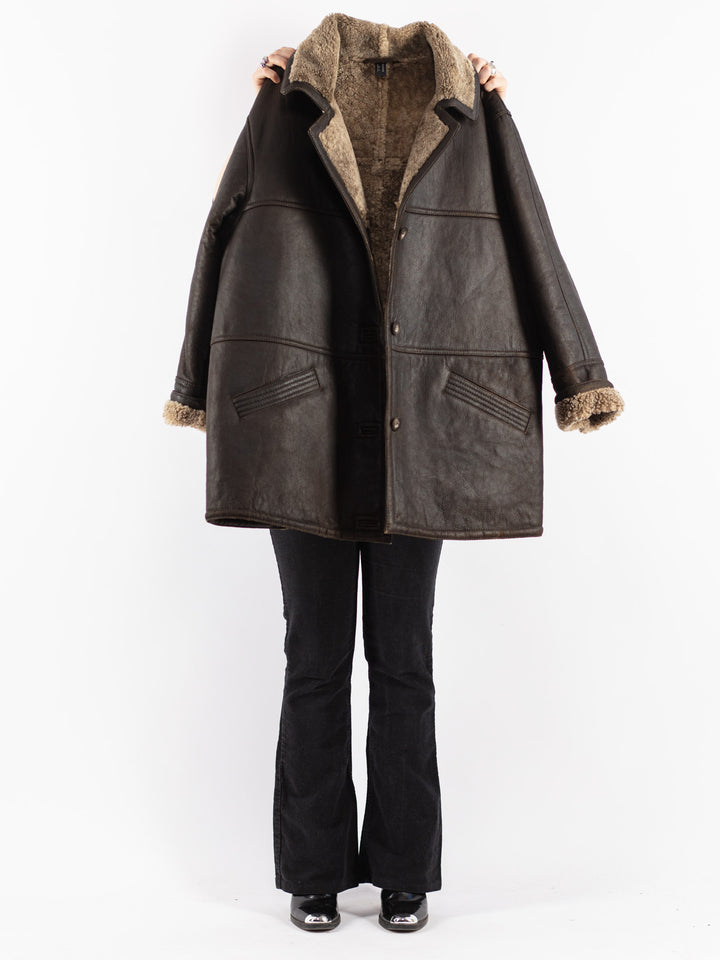 Vintage 90's Women Sheepskin Coat in Brown