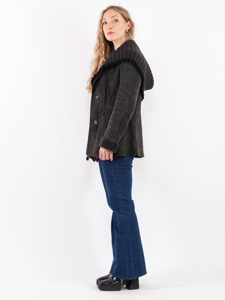 Vintage 90's Women Sheepskin Shearling Coat in Gray