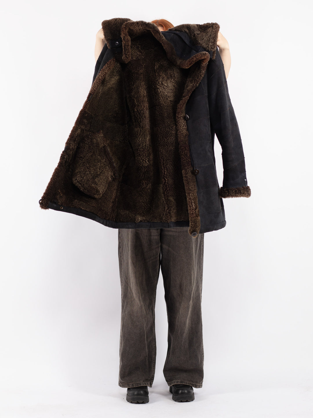 Vintage 90's Women Sheepskin Coat in Black