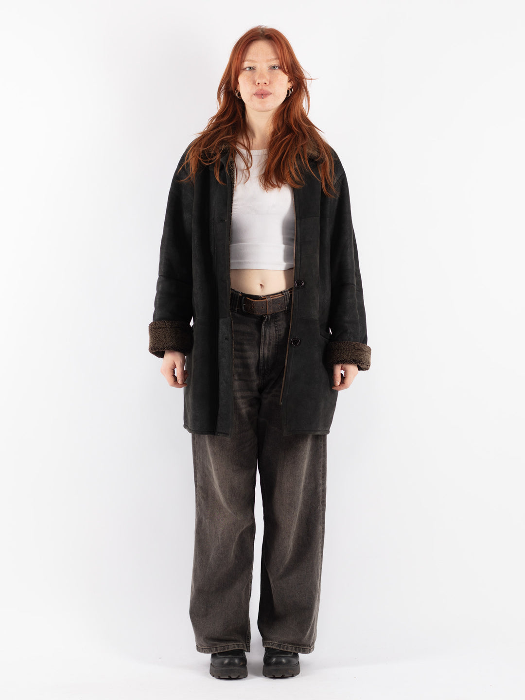 Vintage 90's Women Sheepskin Coat in Black