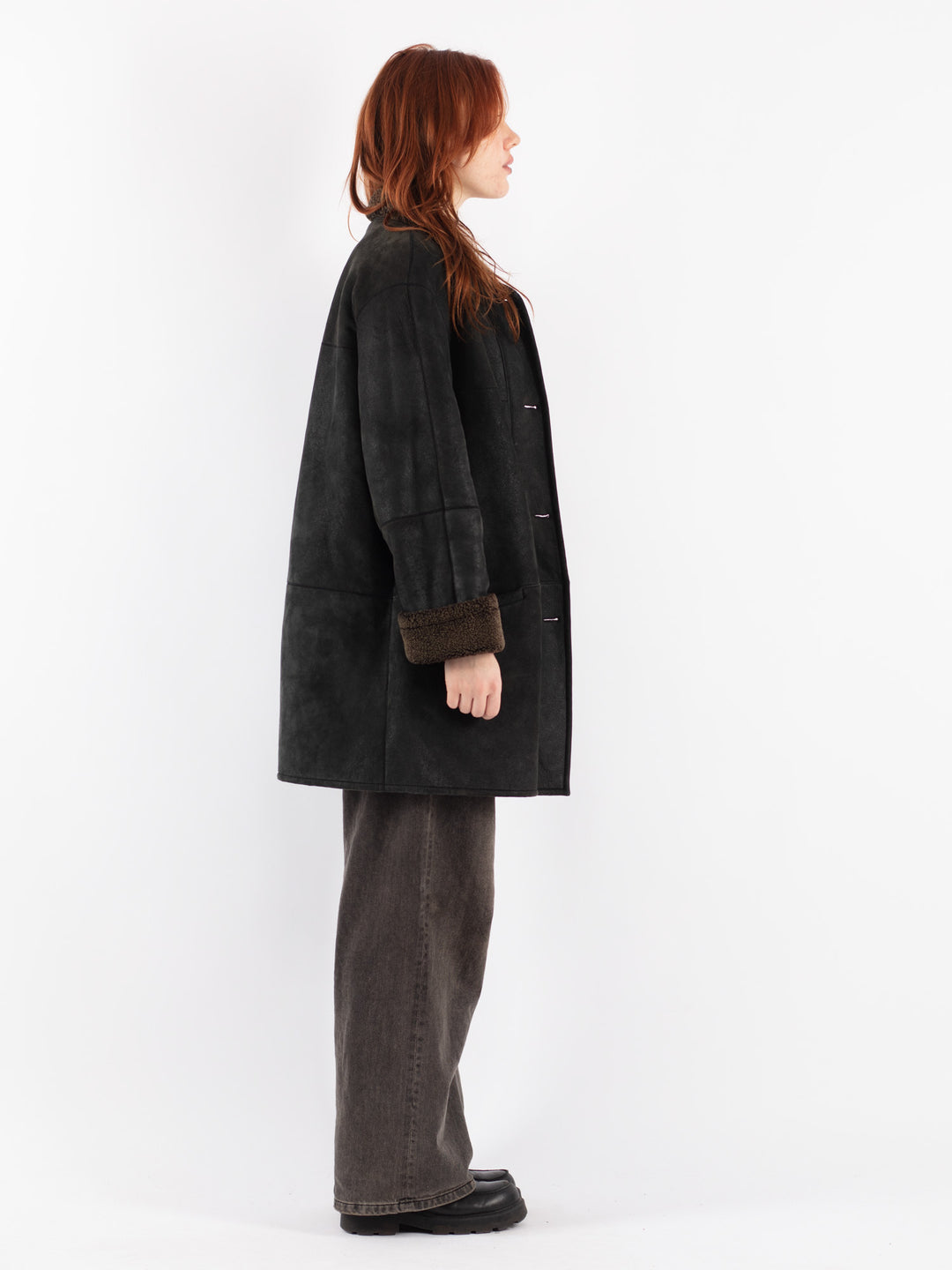 Vintage 90's Women Sheepskin Coat in Black