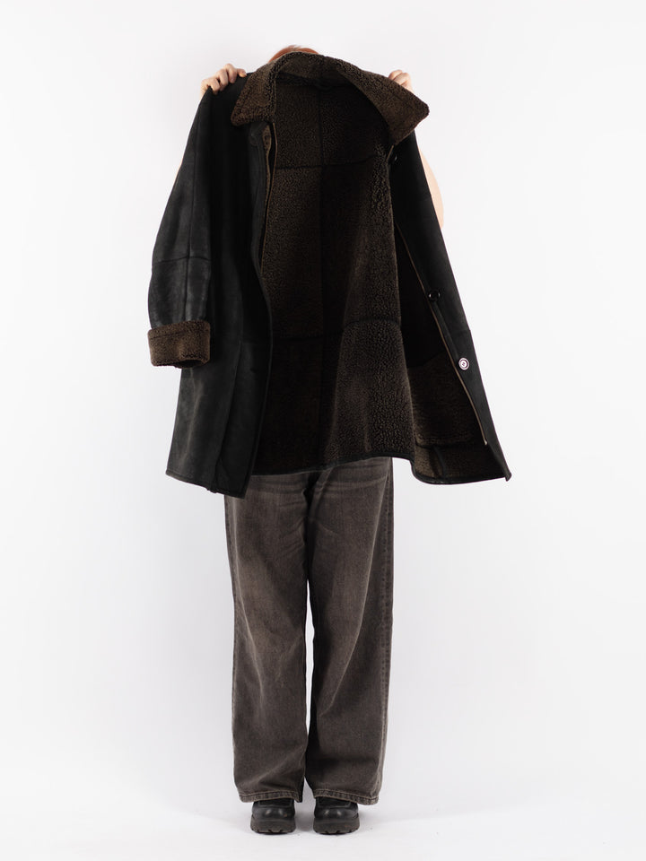 Vintage 90's Women Sheepskin Coat in Black
