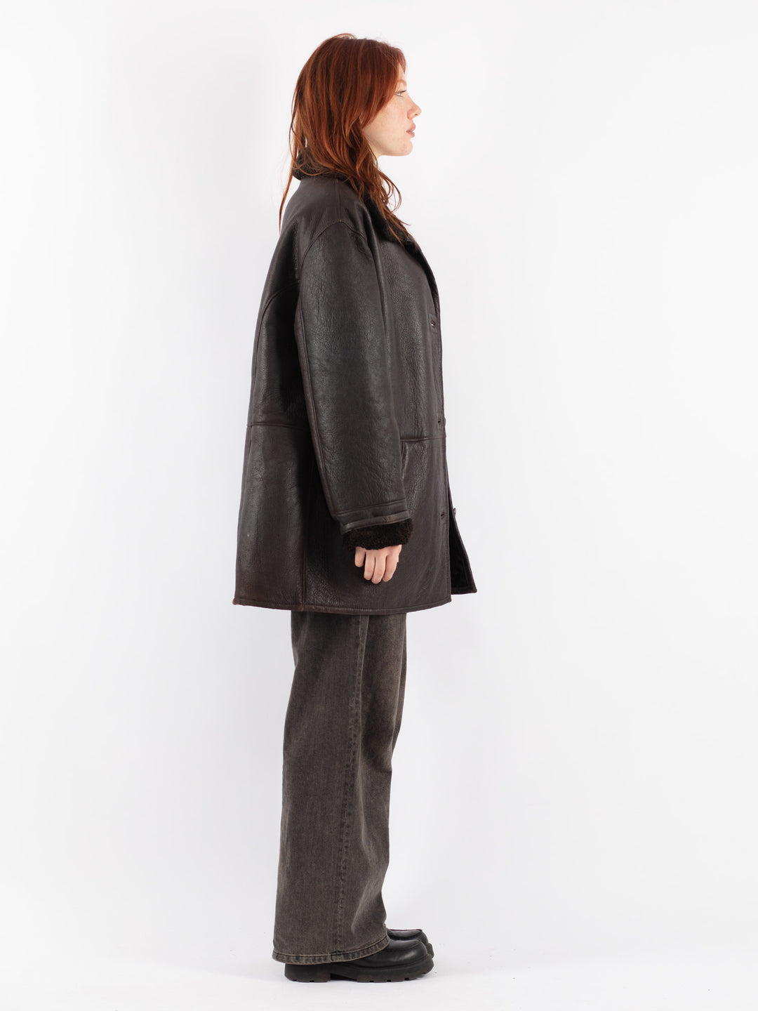 Vintage 90's Women Sheepskin Coat in Brown