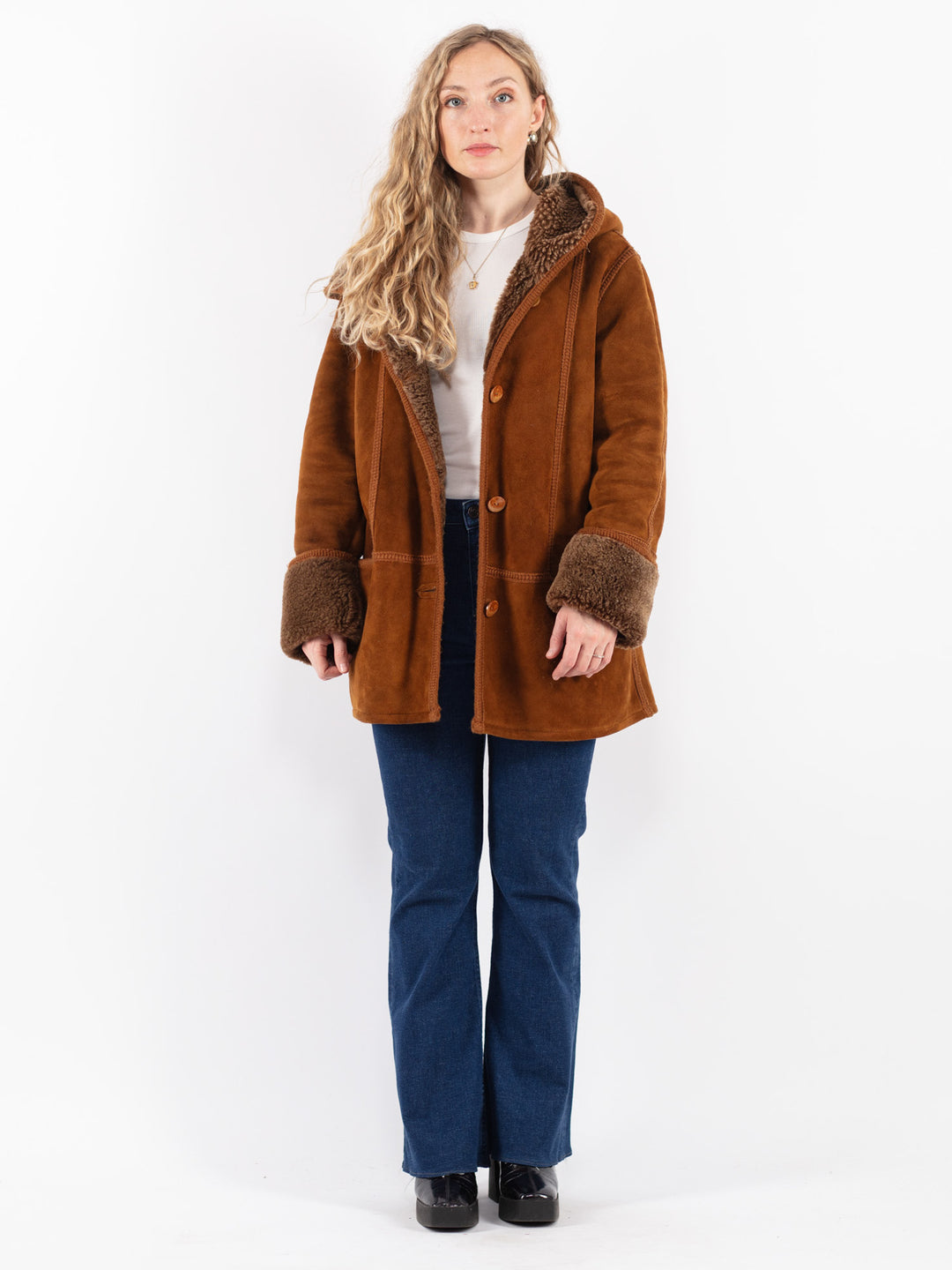 Vintage 90's Women Sheepskin Coat in Brown
