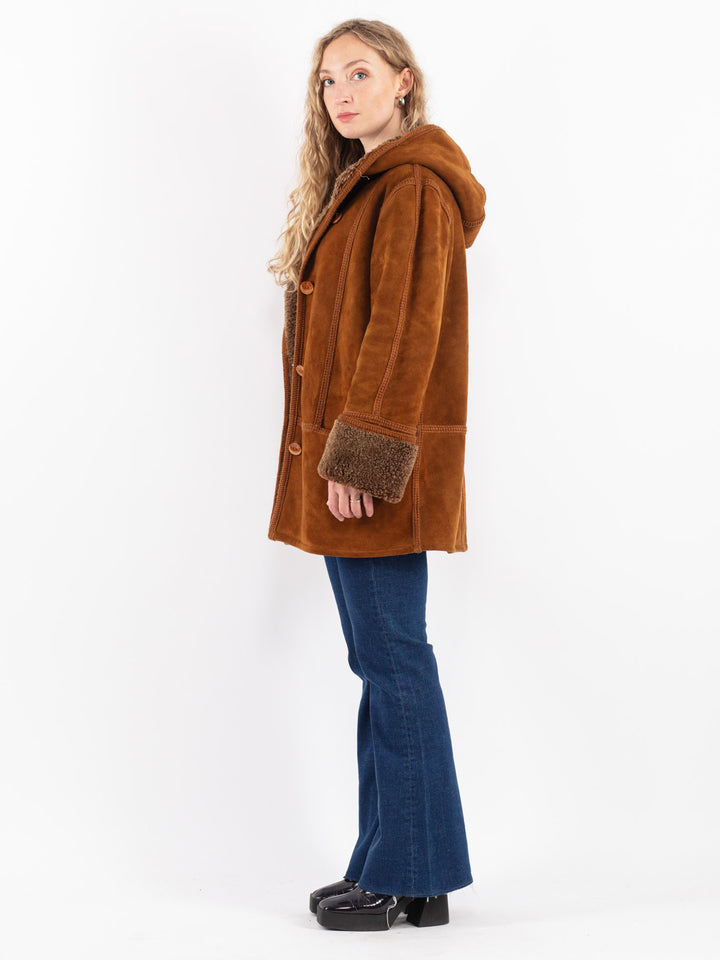Vintage 90's Women Sheepskin Coat in Brown