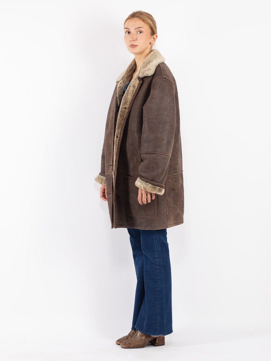 Vintage 90's Women Sheepskin Coat in Brown