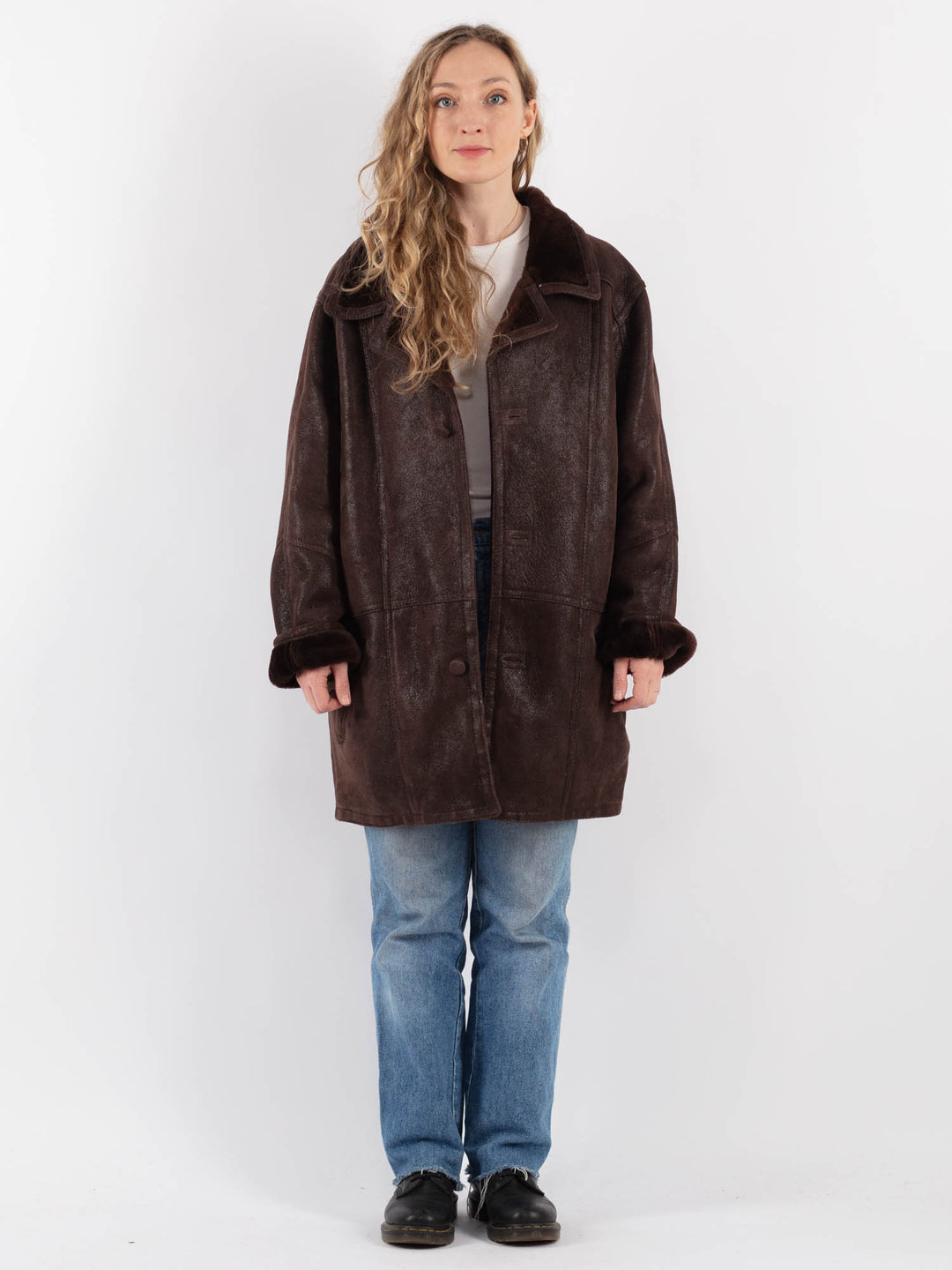 Vintage 90's Women Sheepskin Coat in BrownV9305