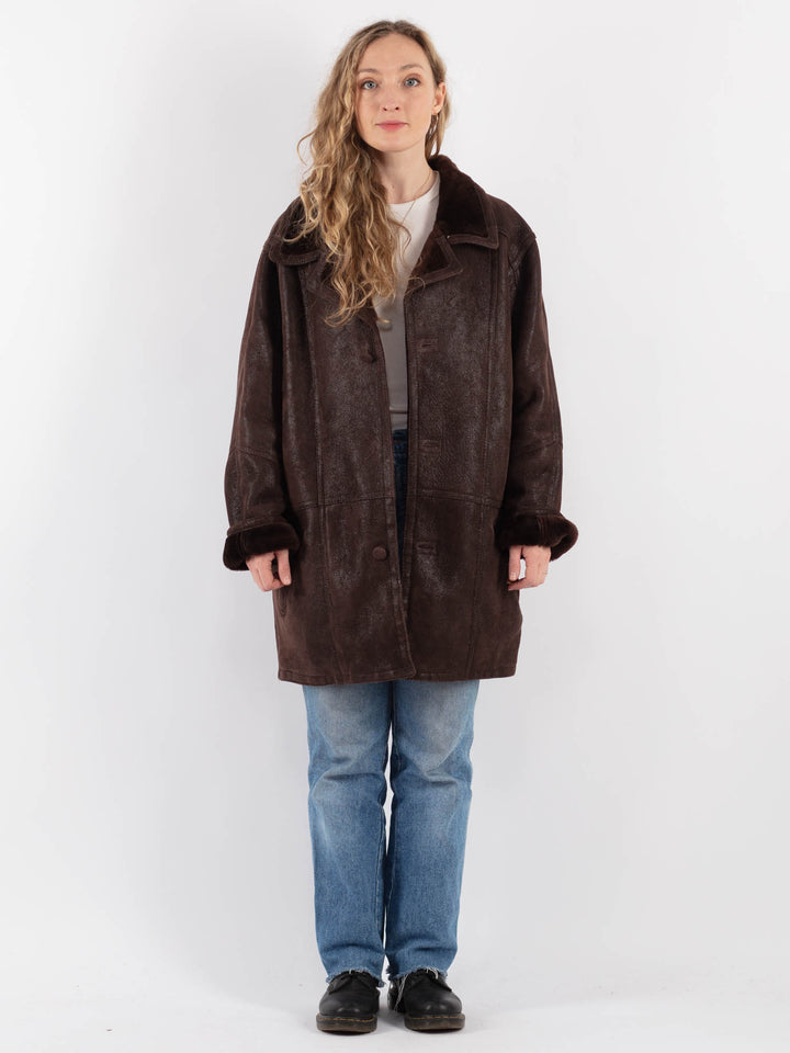 Vintage 90's Women Sheepskin Coat in BrownV9305