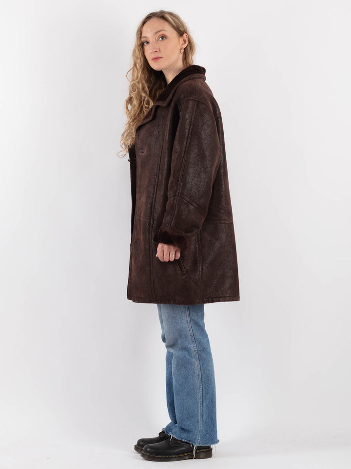 Vintage 90's Women Sheepskin Coat in BrownV9305