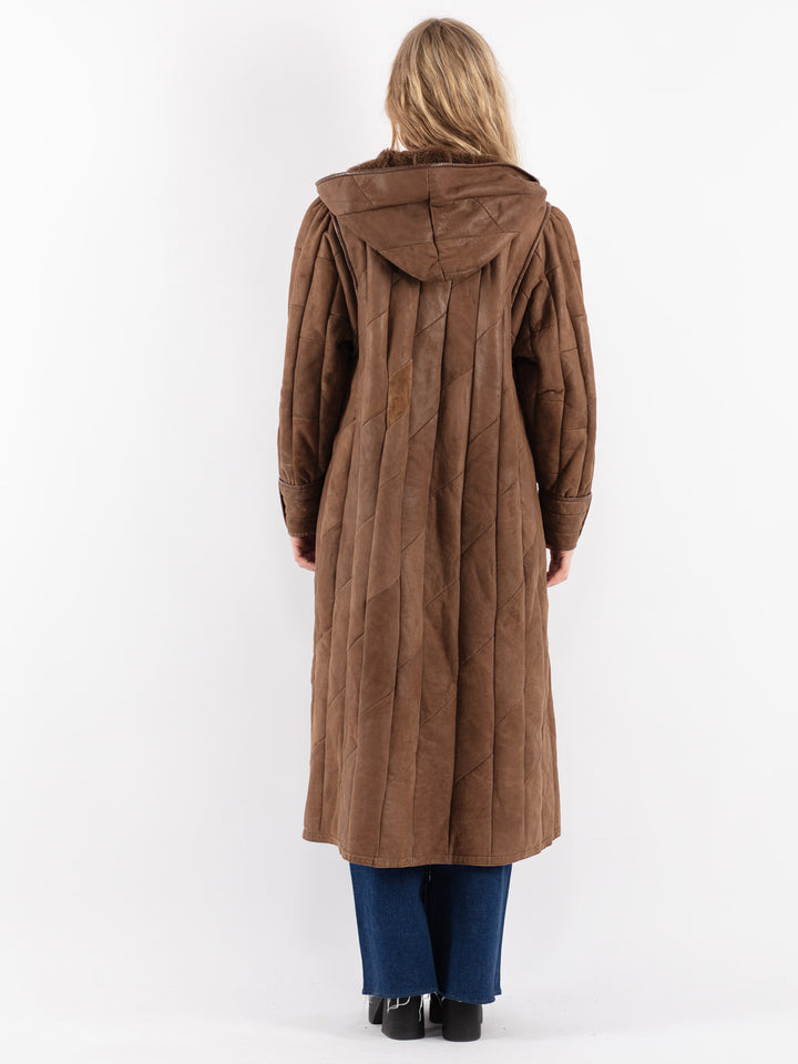 Vintage 90's Women Sheepskin Coat in Brown