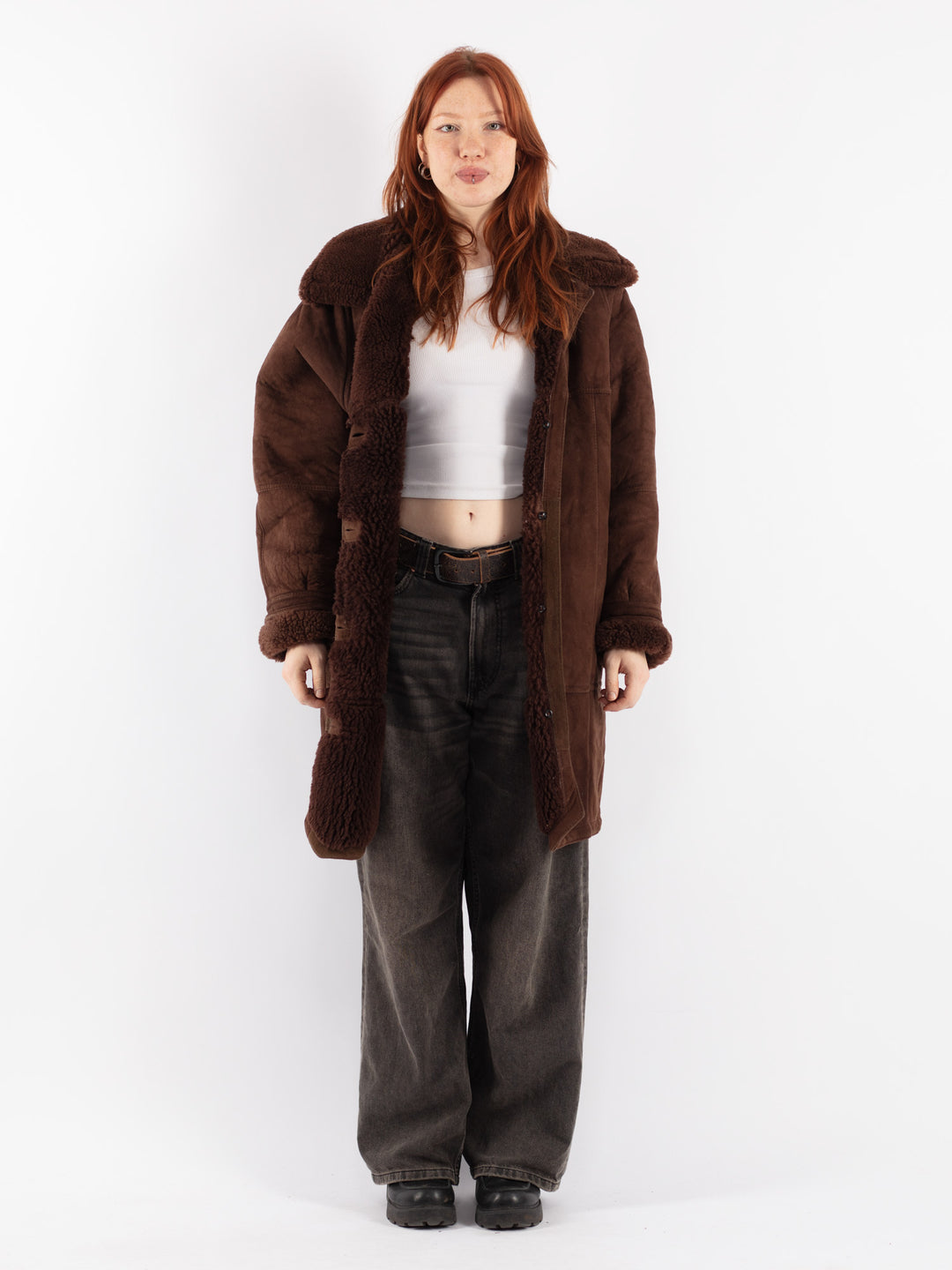 Vintage 90's Women Sheepskin Coat in Brown