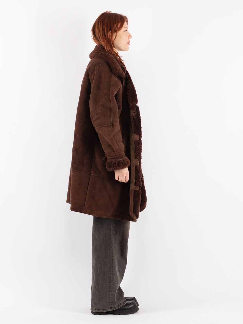 Vintage 90's Women Sheepskin Coat in Brown
