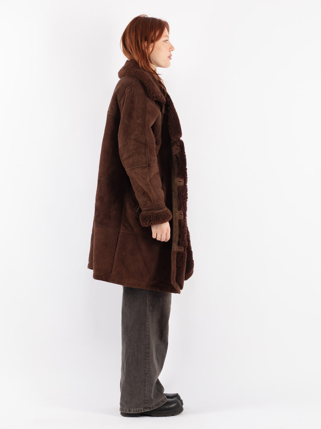 Vintage 90's Women Sheepskin Coat in Brown