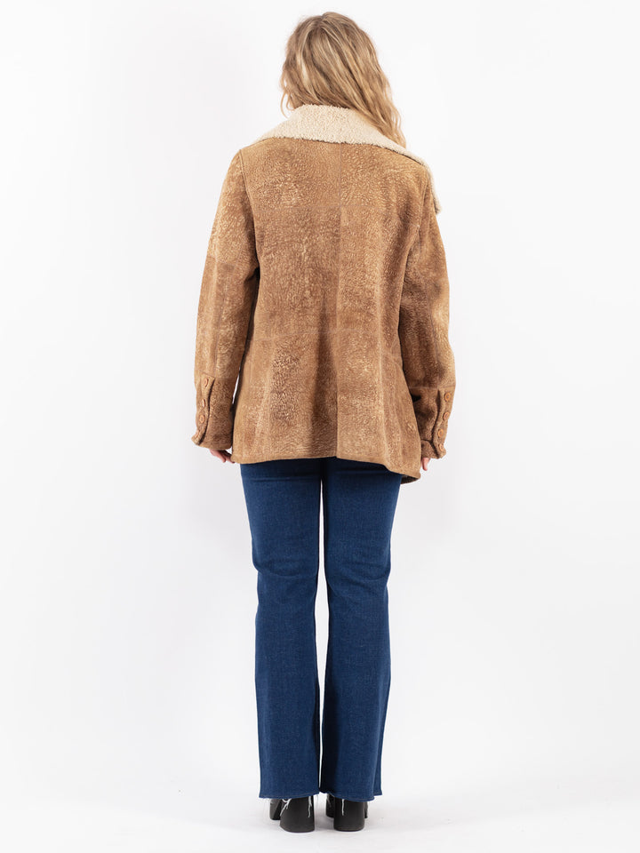 Vintage 90's Women Sheepskin Coat in Beige