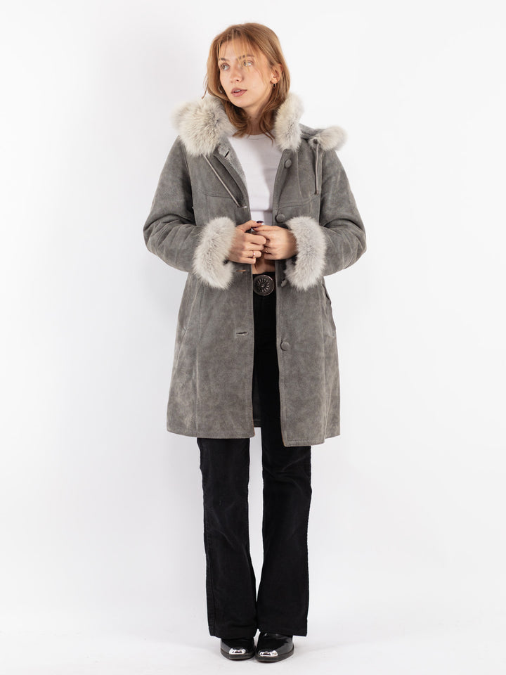 Vintage 90's Women Sheepskin Coat in Gray
