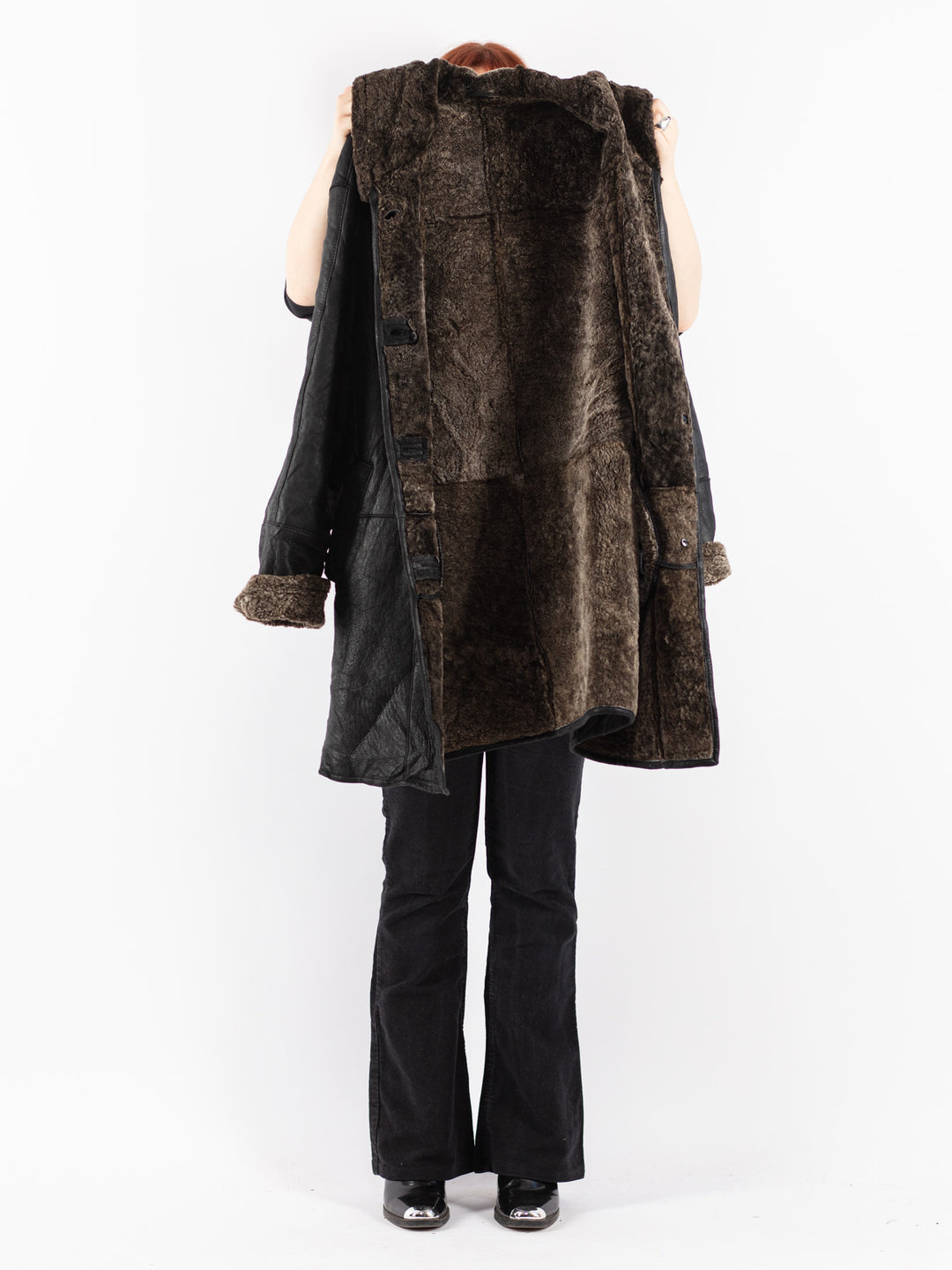 Vintage 90's Women Sheepskin Coat in Black