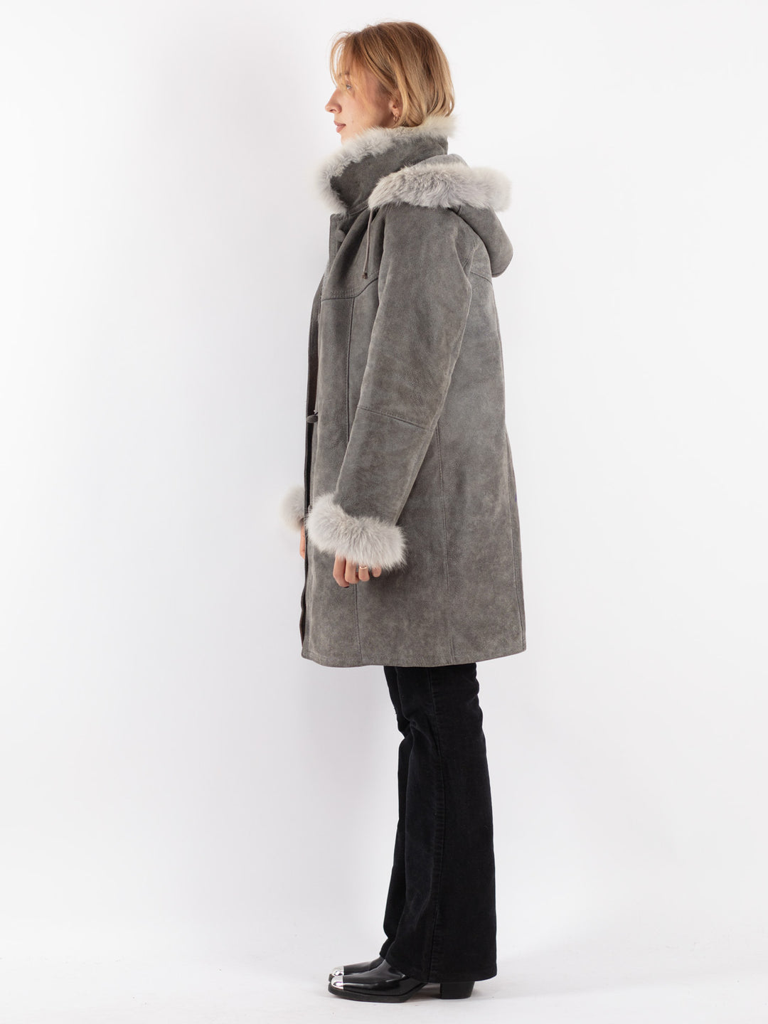 Vintage 90's Women Sheepskin Coat in Gray