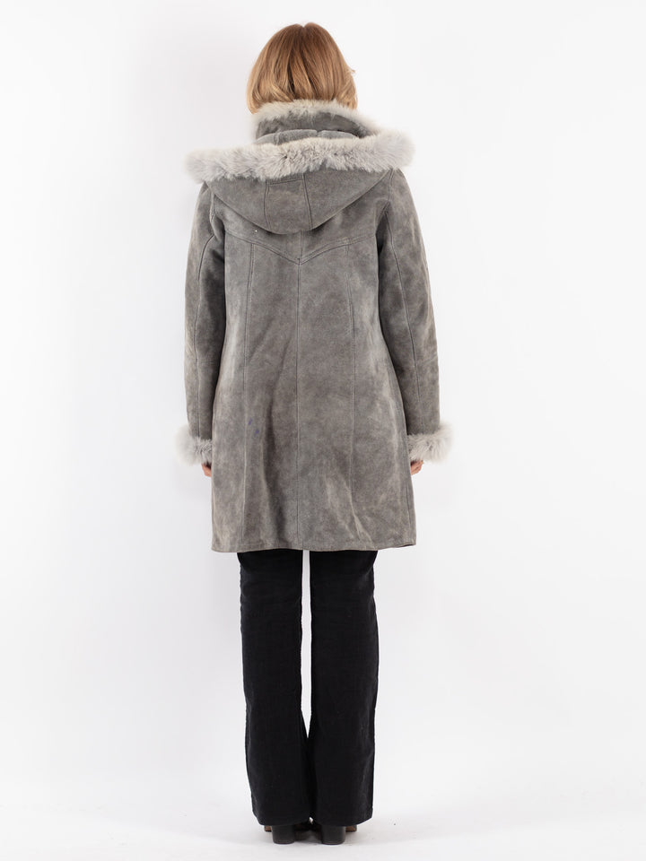 Vintage 90's Women Sheepskin Coat in Gray
