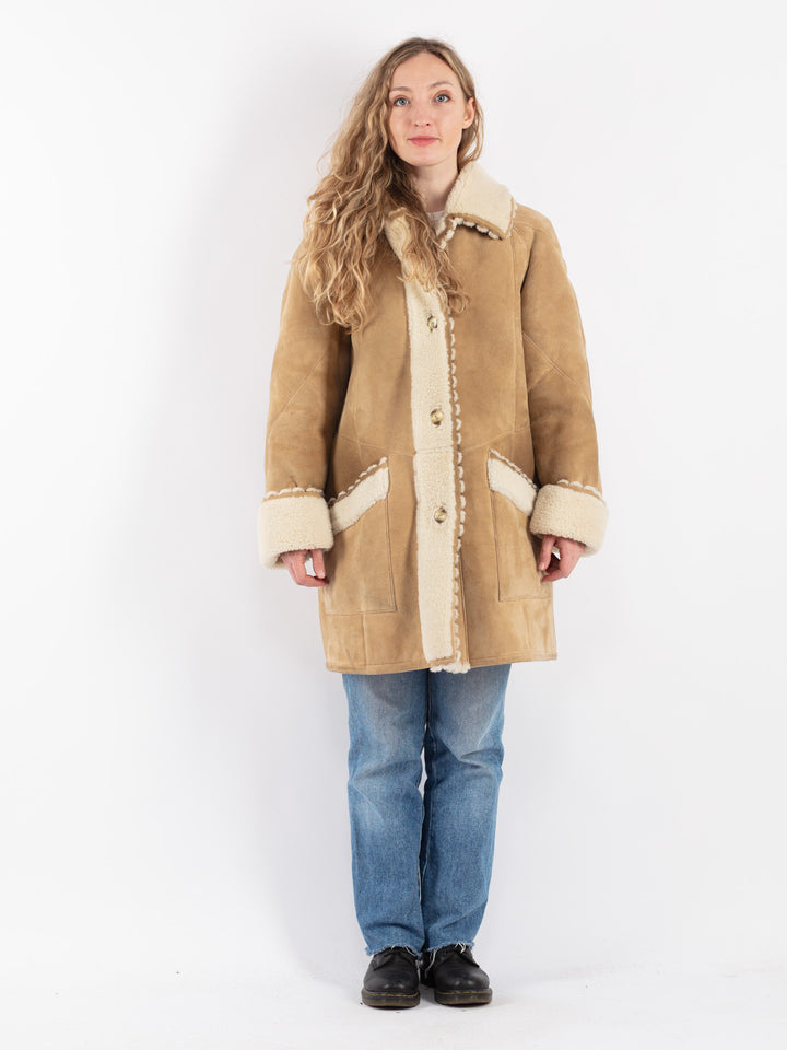 Vintage 90's Women Sheepskin Coat in Beige