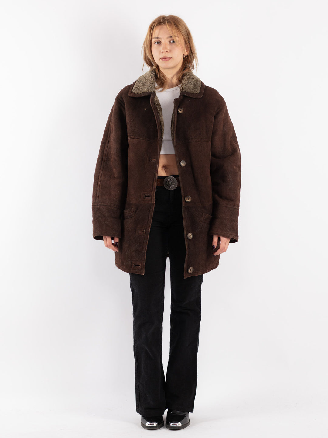 Vintage 90's Women Sheepskin Coat in Brown