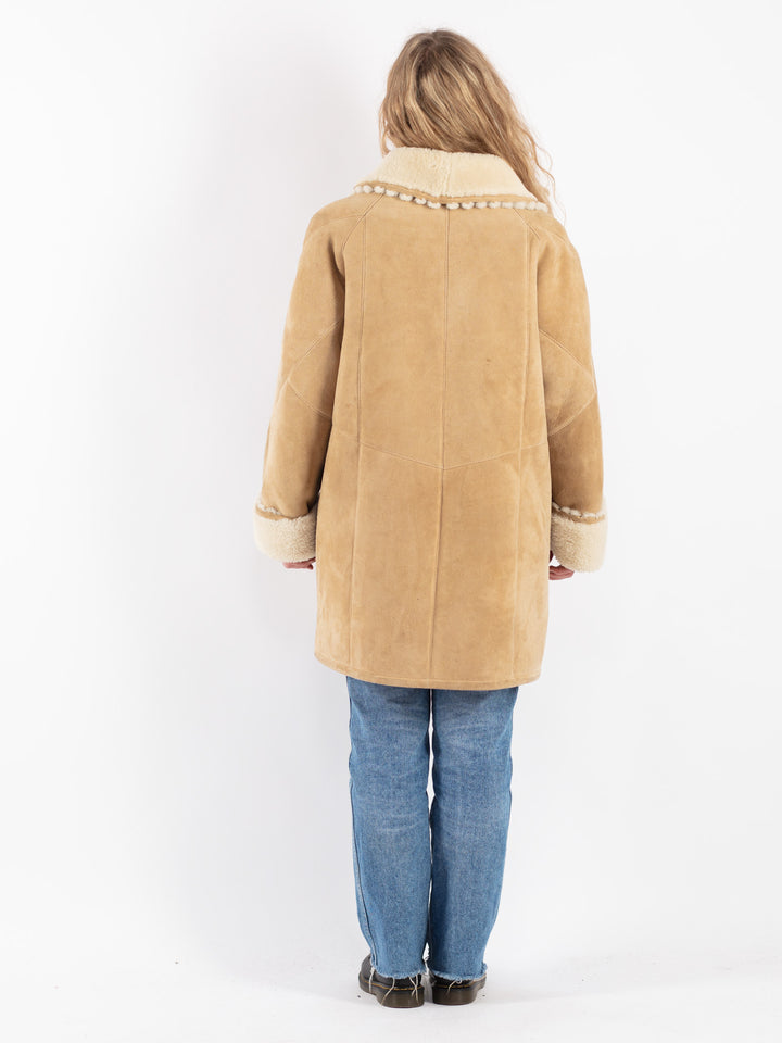 Vintage 90's Women Sheepskin Coat in Beige
