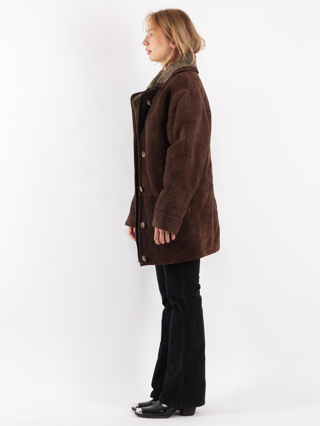 Vintage 90's Women Sheepskin Coat in Brown