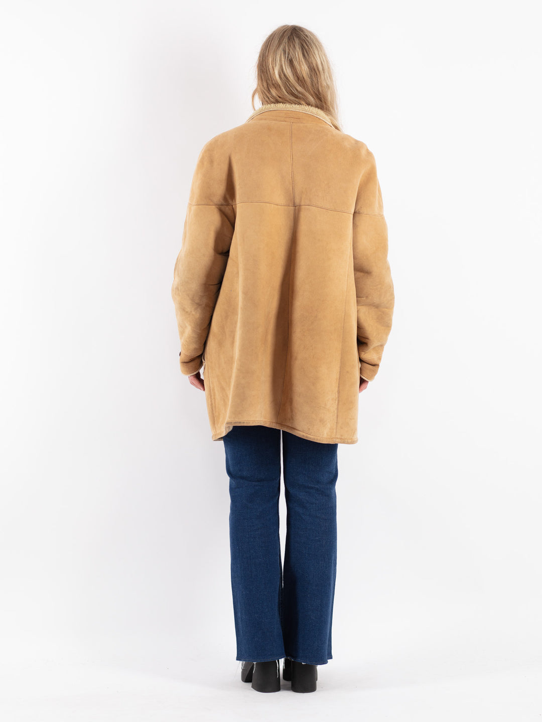 Vintage 90's Women Sheepskin Coat in Beige