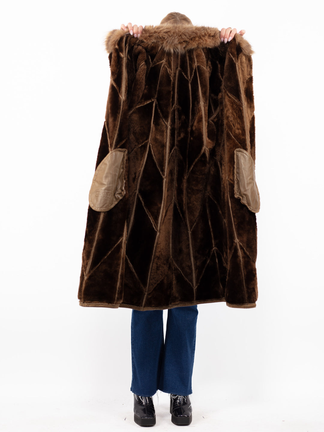 Vintage 90's Women Sheepskin Coat in BeigeA0867