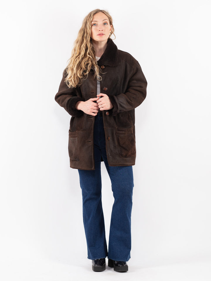 Vintage 90's Women Sheepskin Coat in Brown