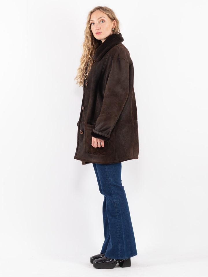 Vintage 90's Women Sheepskin Coat in Brown