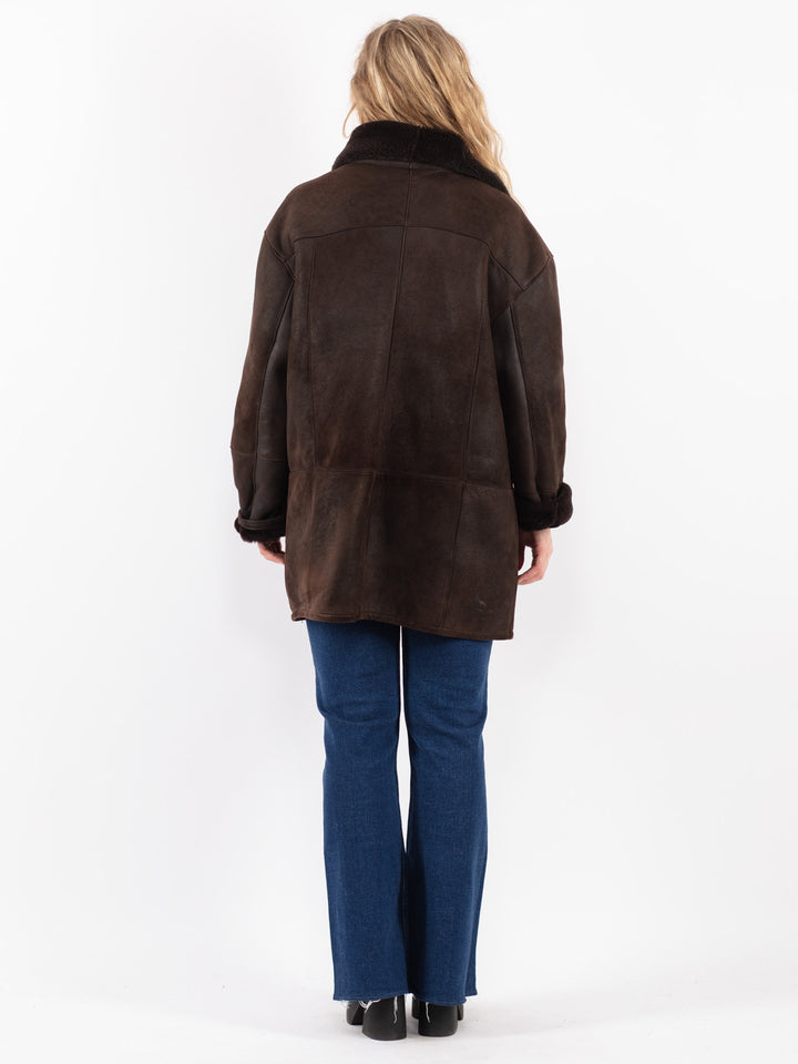Vintage 90's Women Sheepskin Coat in Brown