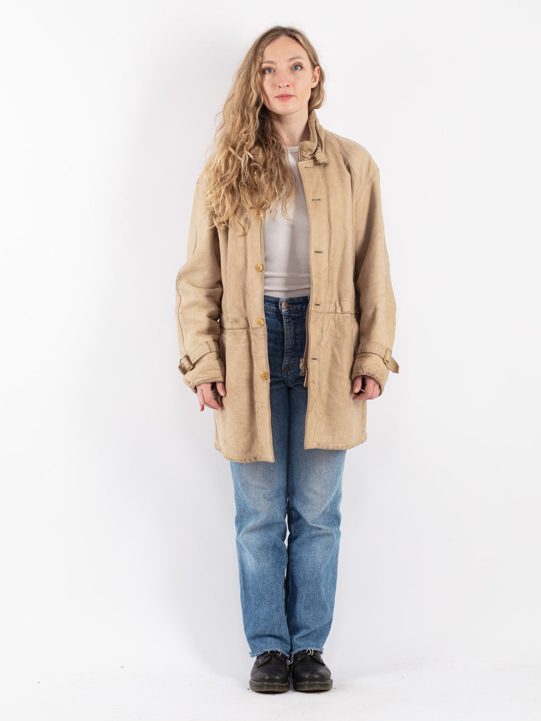 Vintage 90's Women Sheepskin Coat in Beige