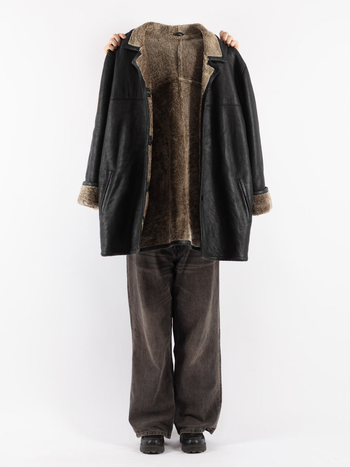 Vintage 90's Women Sheepskin Coat in Black