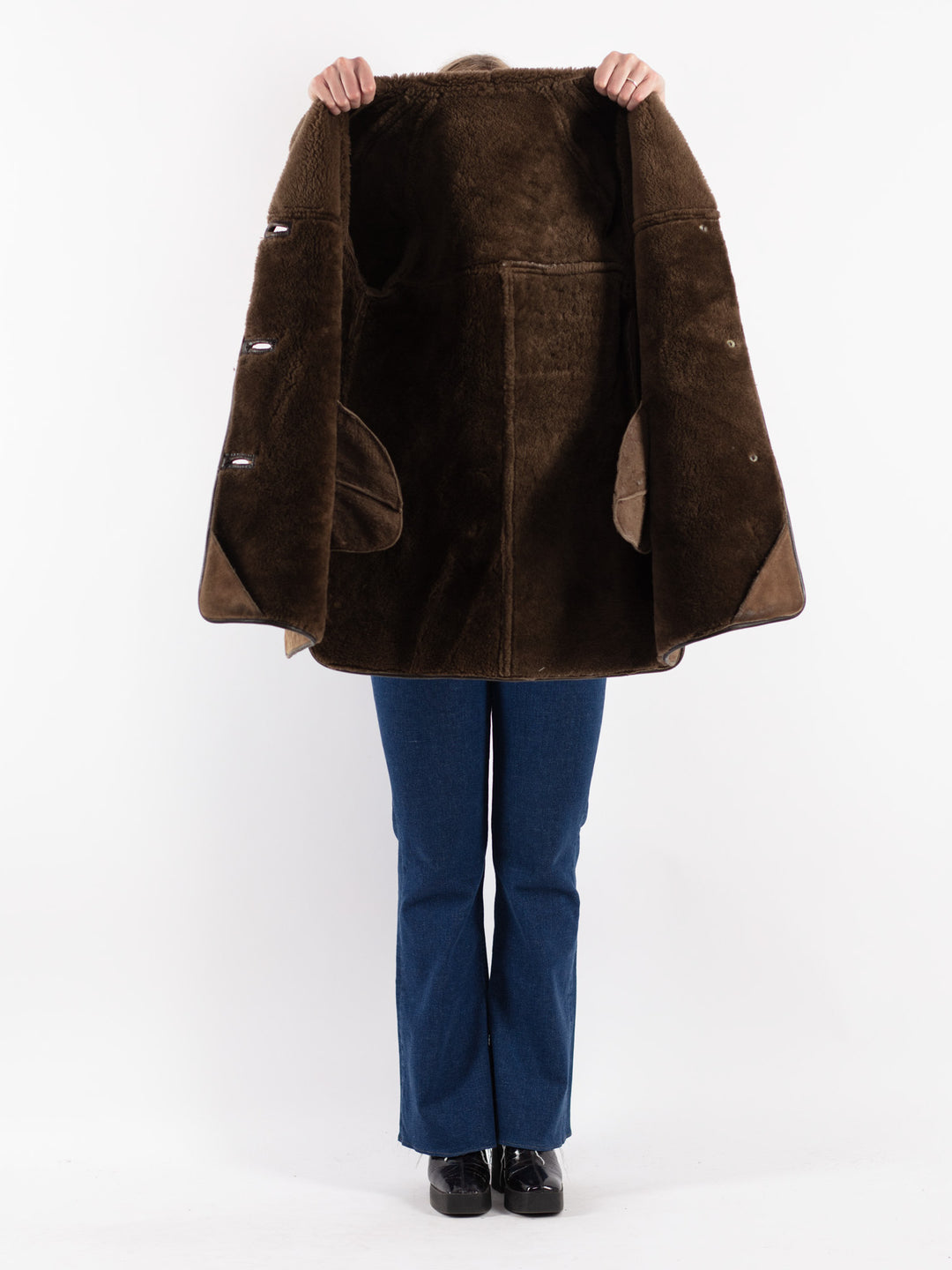 Vintage 80's Women Sheepskin Coat in Beige