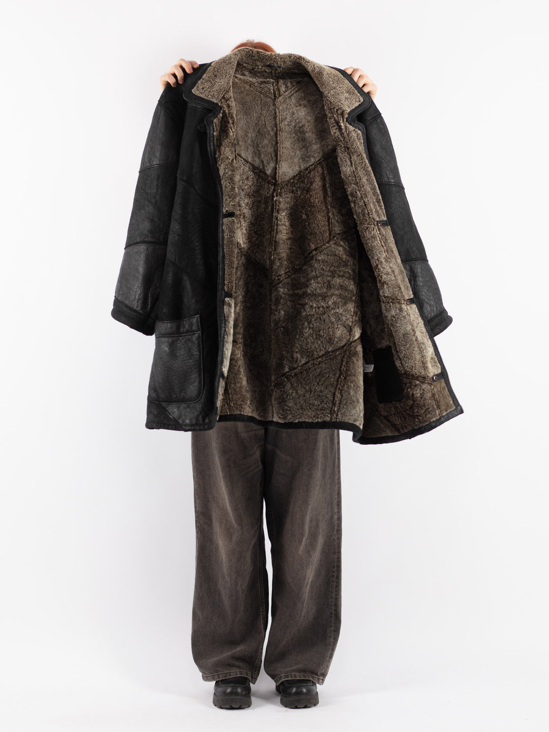 Vintage 90's Women Sheepskin Coat in Black