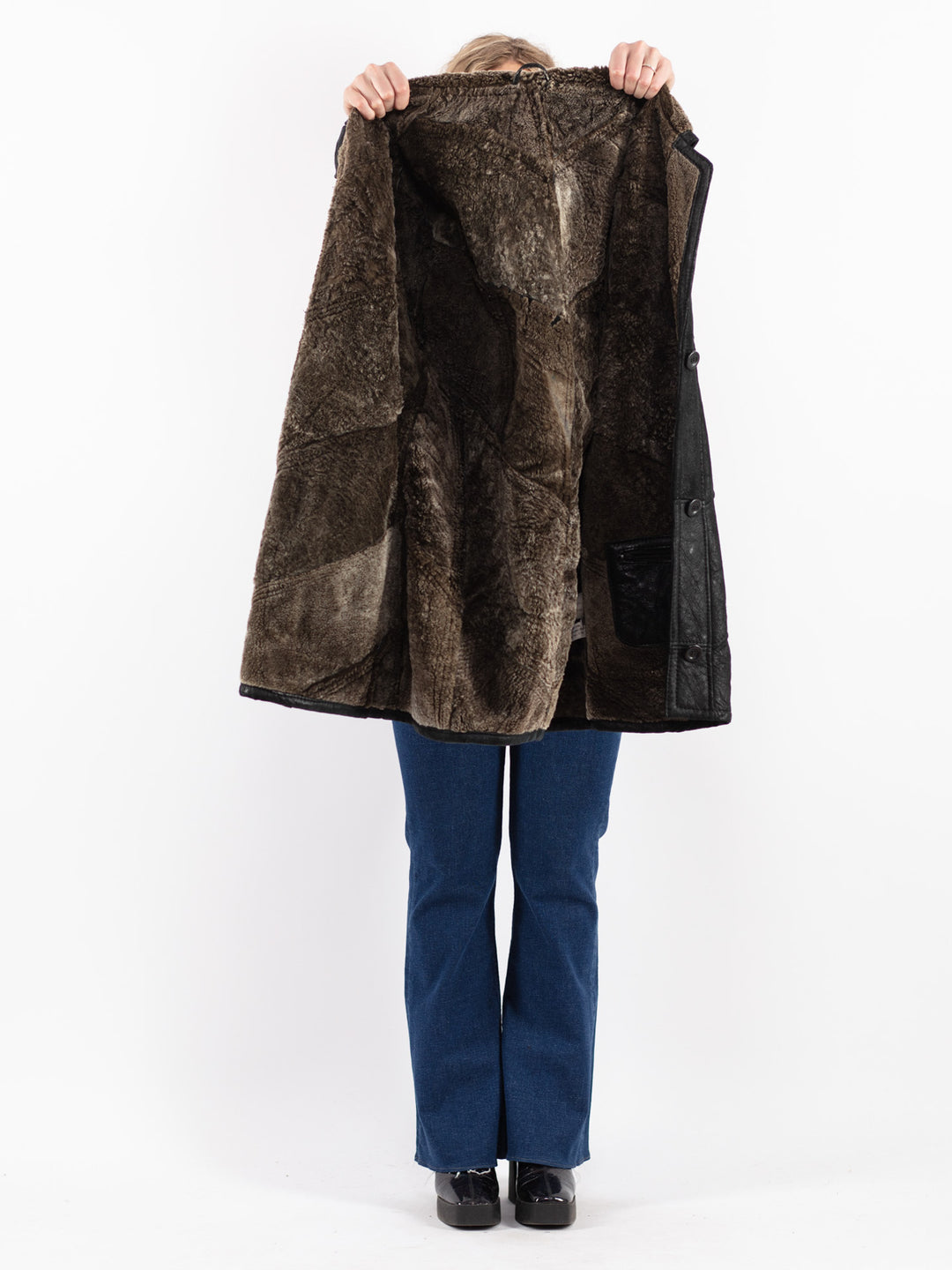 Vintage 90's Women Sheepskin Coat in Black