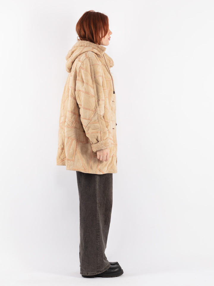 Vintage 90's Women Sheepskin Coat in Beige