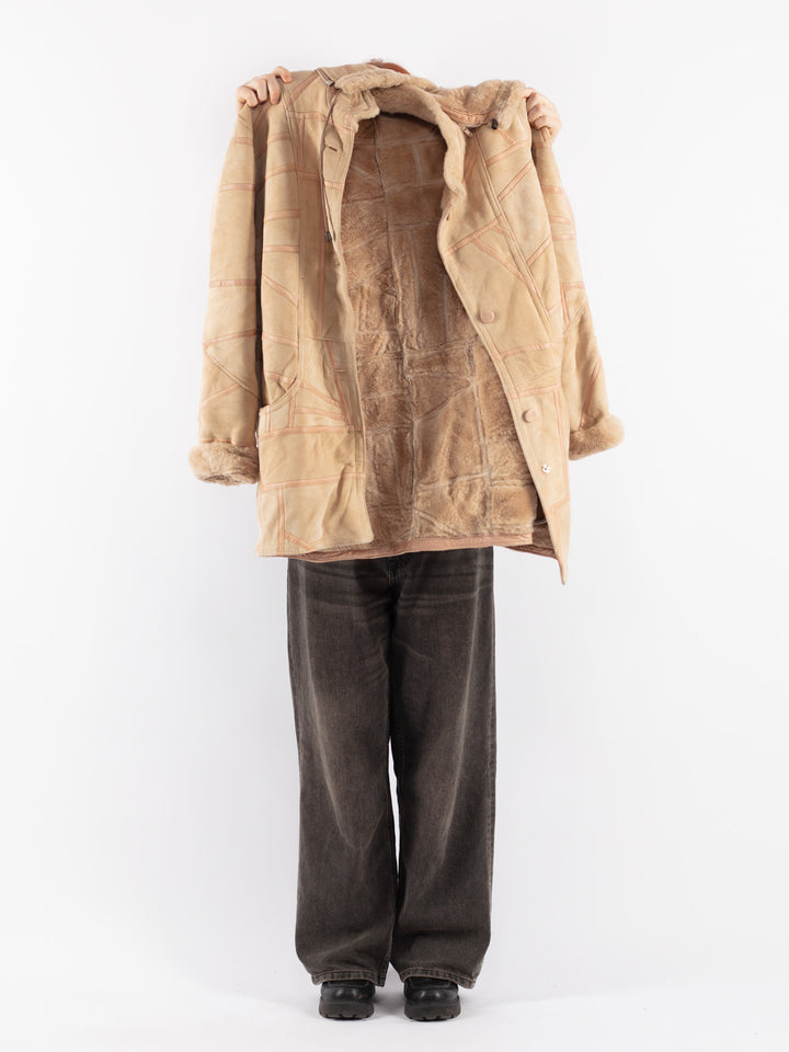Vintage 90's Women Sheepskin Coat in Beige