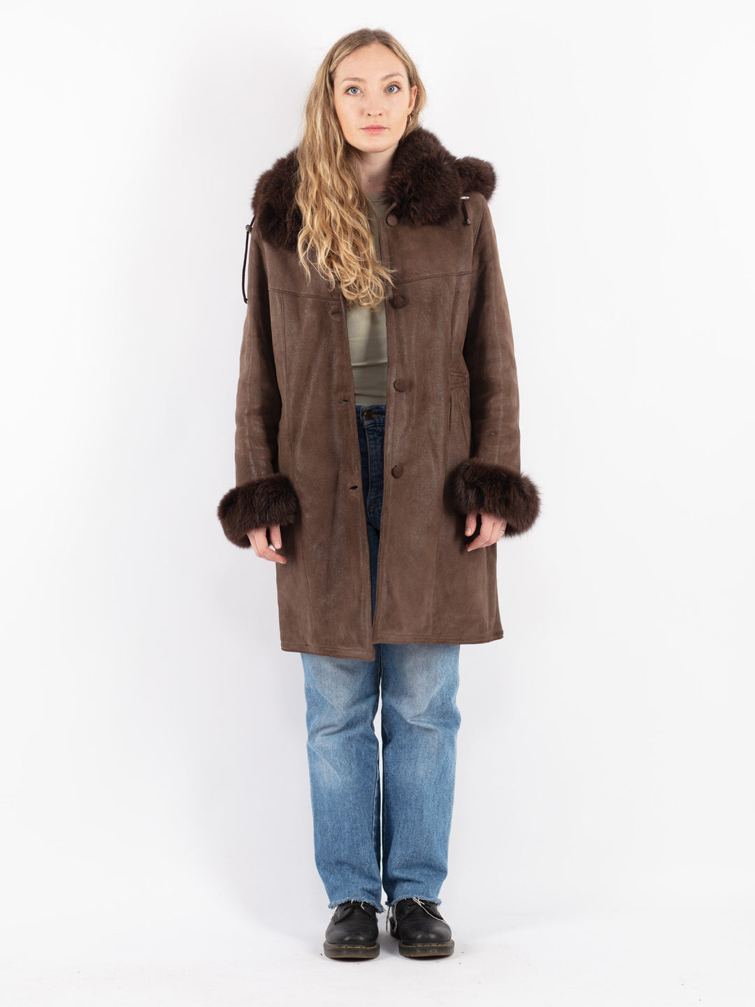 Vintage 90's Women Sheepskin Coat in Brown